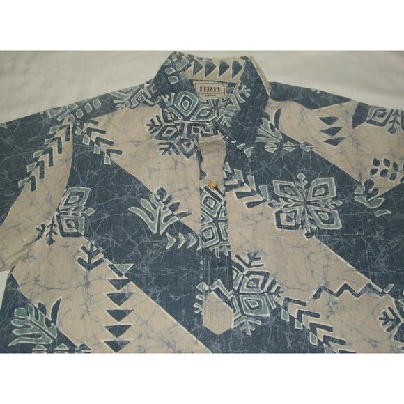 HRH His Royal Highness Reverse Print Hawaiian Shirt Blue Grey Hawaii Size Medium - Picture 10 of 12